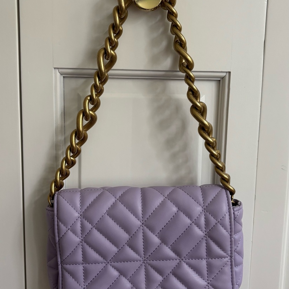Zara Lavender Quilted Shoulder Bag with Gold Chain